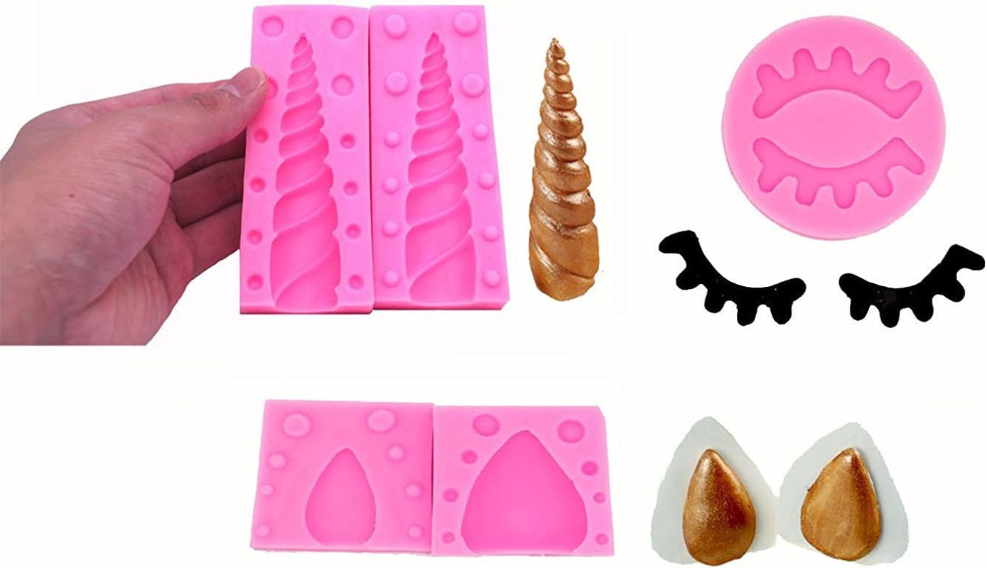 Unicorn Silicone Mold Unicorn Molds 10 PCS Horn Ears and Eyelash Cake Topper Molds 3D Unicorn Cake Mold Set Fondant Cake Decoration Molds for Birthday/Party Cake Decoration Made (10 PCS)