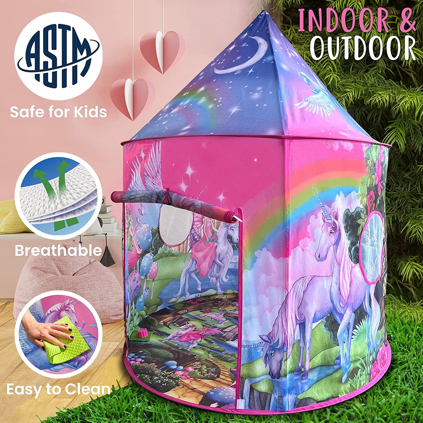 Rainbow Unicorn Tent for Girls with Magical Unicorn Sounds, Unicorn Toys for Girls, Princess Tent for Girls, Unicorns Gifts for Girls, Outdoor & Indoor Tent, Play Tents for Girls