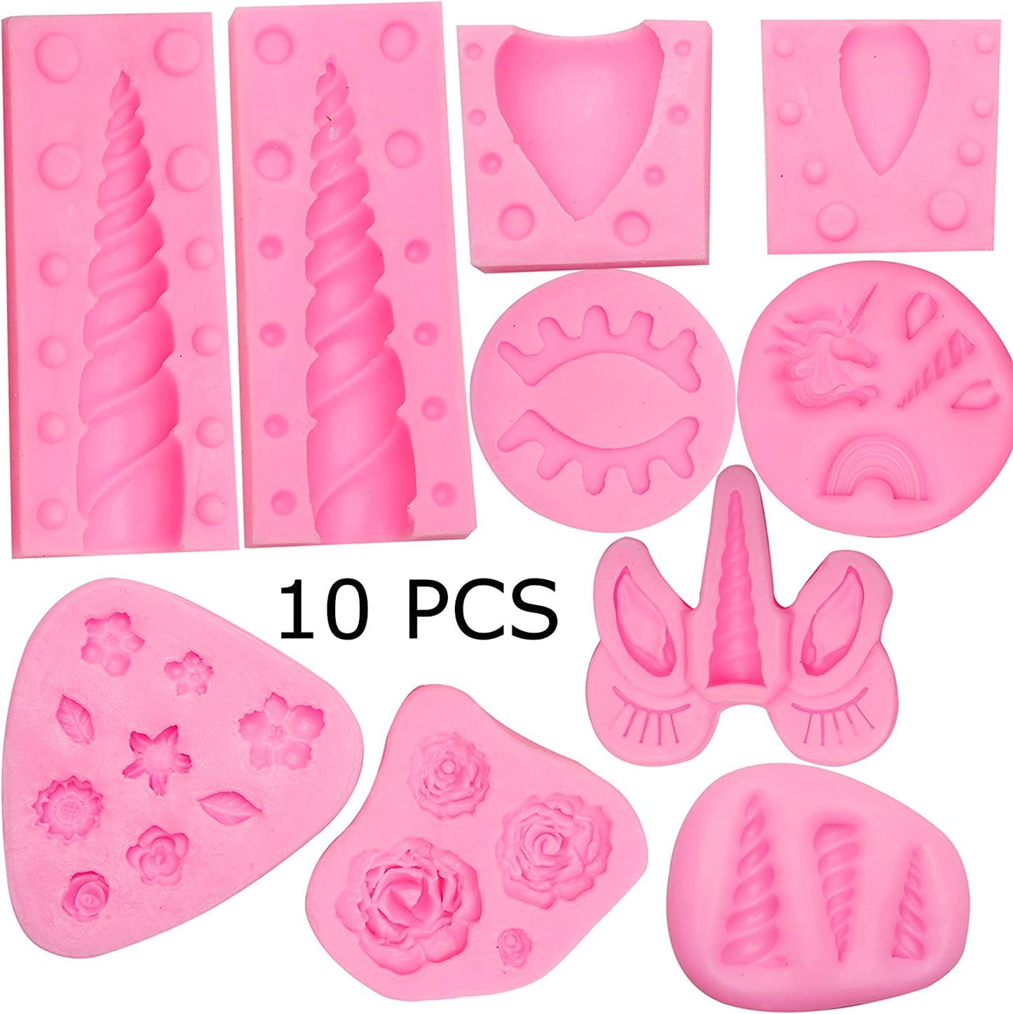Unicorn Silicone Mold Unicorn Molds 10 PCS Horn Ears and Eyelash Cake Topper Molds 3D Unicorn Cake Mold Set Fondant Cake Decoration Molds for Birthday/Party Cake Decoration Made (10 PCS)