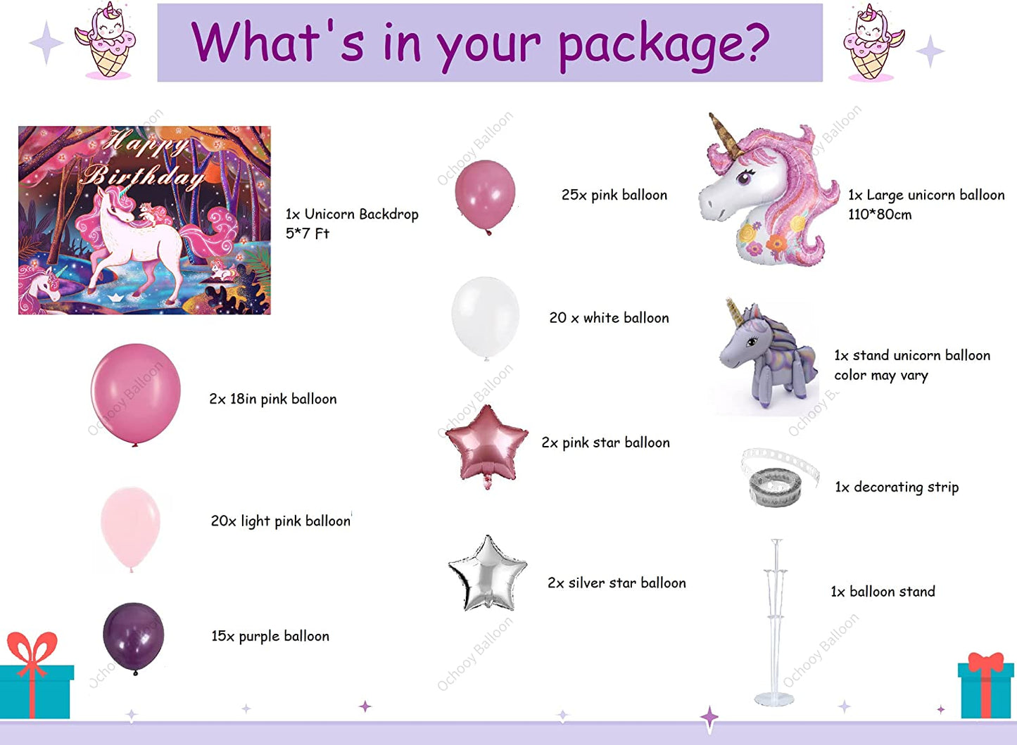 Unicorn Birthday Party Decorations, Unicorn Theme Birthday Party Supplies for Girls with Unicorn Balloons Garland Kit, Unicorn Backdrop, Unicorn Foil Balloons