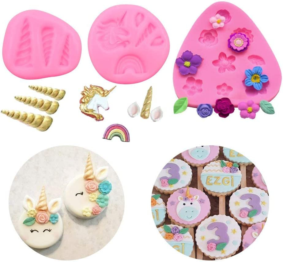 Unicorn Silicone Mold Unicorn Molds 10 PCS Horn Ears and Eyelash Cake Topper Molds 3D Unicorn Cake Mold Set Fondant Cake Decoration Molds for Birthday/Party Cake Decoration Made (10 PCS)