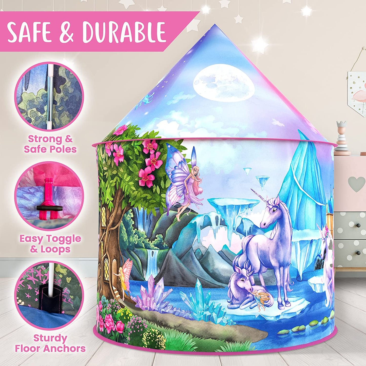 Rainbow Unicorn Tent for Girls with Magical Unicorn Sounds, Unicorn Toys for Girls, Princess Tent for Girls, Unicorns Gifts for Girls, Outdoor & Indoor Tent, Play Tents for Girls