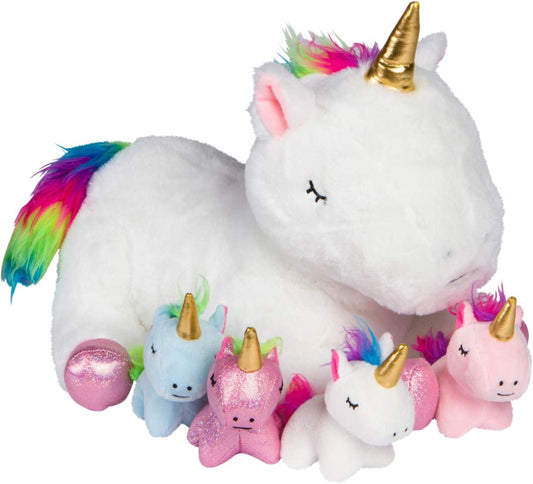 Unicorn Stuffed Animals for Girls Ages 3 4 5 6 7 8 Years; Snugababies Stuffed Mommy Unicorn with 4 Baby Unicorns; Unicorn Gifts for Girls
