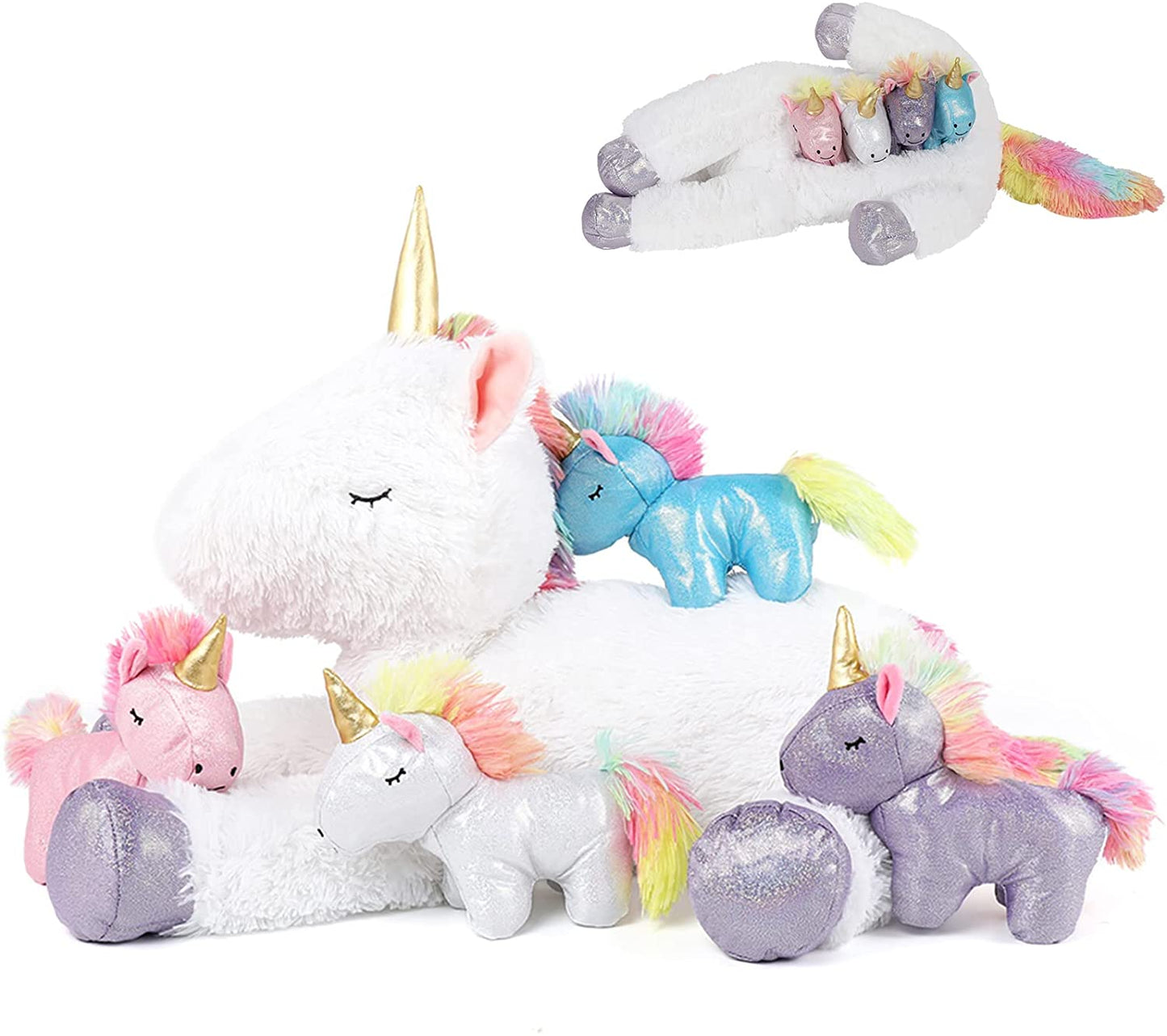 24 Inches Unicorn Plush Toy Set for Girls,4 Colorful Unicorns in Mommy Unicorn’S Belly,Unique Stuffed Unicorns Gifts for Children.