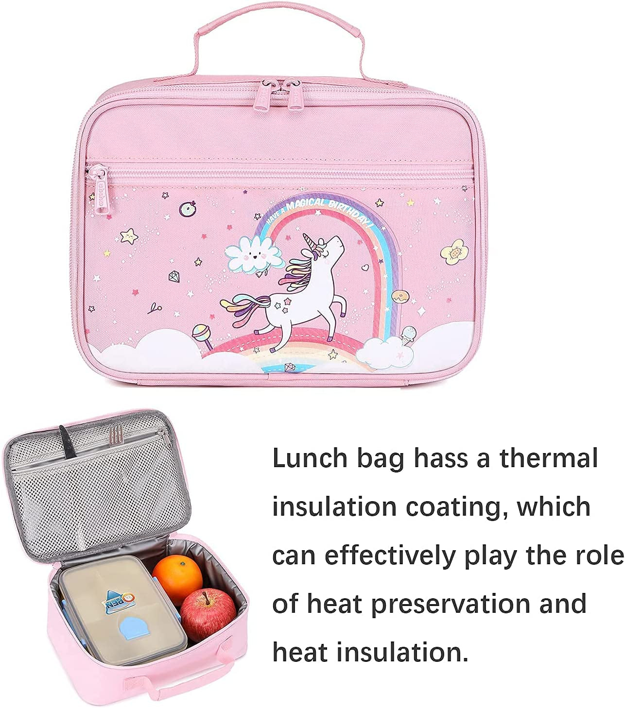 Kids Pink Unicorn Lunch Box Insulated Lunch Bag Little Girls Toddler  Preschool