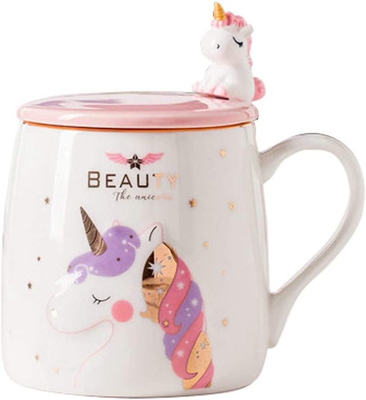 Unicorn Mug Cute Ceramic Coffee Mug with Lovely Unicorn Spoon, Morning Cup Novelty Coffee Tea Milk Christmas Mug Gift for Girls Magic Unicorn Lovers 380ML (Pink Unicorn)