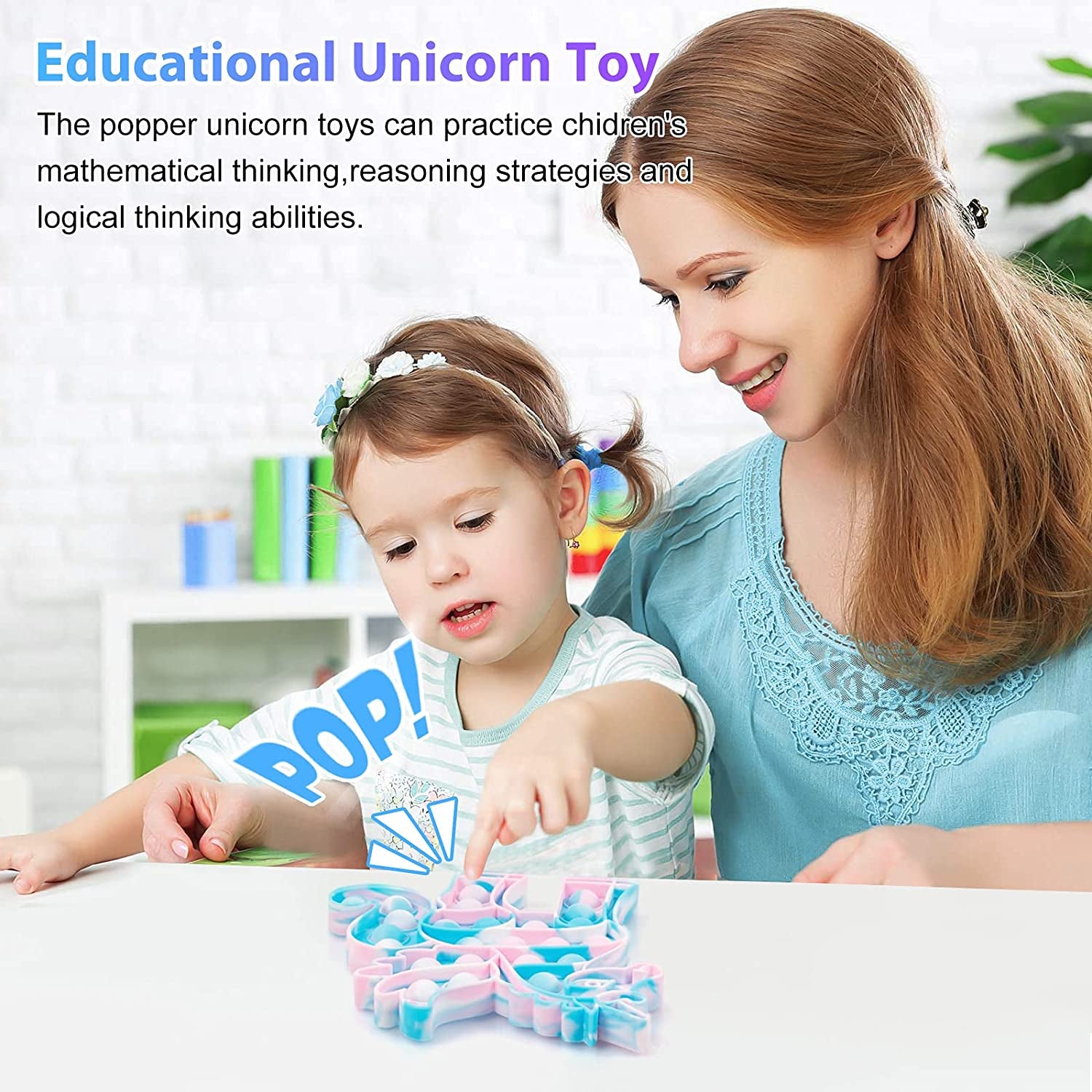 Unicorn Fidget POP Toy: 2Pack Fidget Push Bubble Popper Toys,Stress Reliever Squeeze Unicorn Pop Bubble Toys, Anti-Anxiety Bubble Sensory Unicorn Gifts Toy for Girls Adults Kids