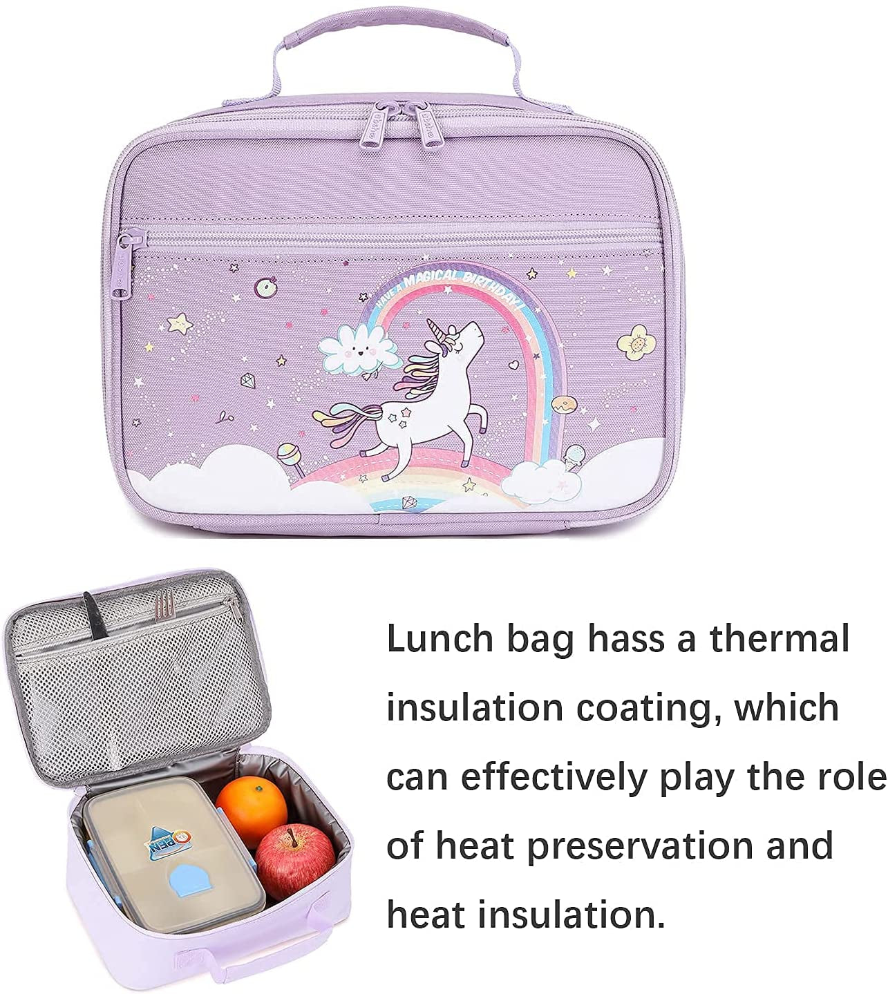 Cute Kids Backpack for Girls Kindergarten Elementary Unicorn School Backpacks Set with Lunch Box (Unicorn Purple)