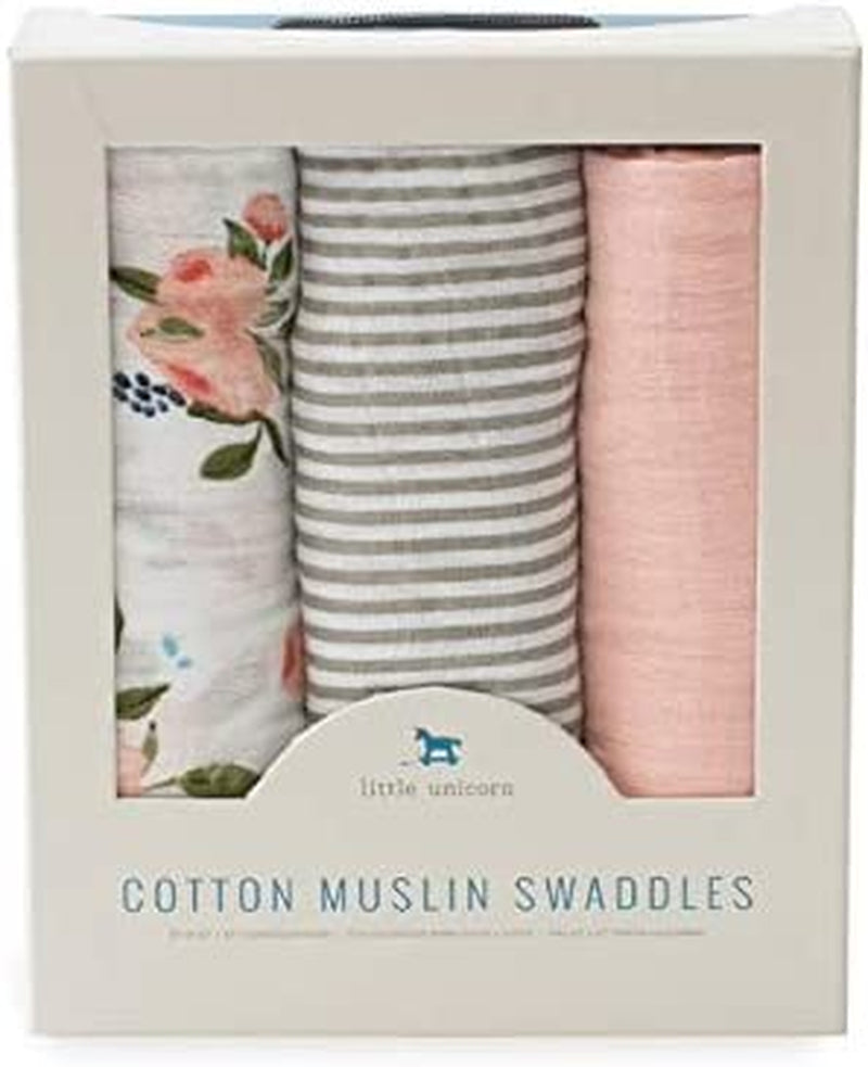 – Watercolor Roses Cotton Muslin Swaddle Set | Set of 3 | Watercolor Floral | 100% Cotton | Super Soft | Newborns and Infants | Large 47” X 47” | Machine Washable