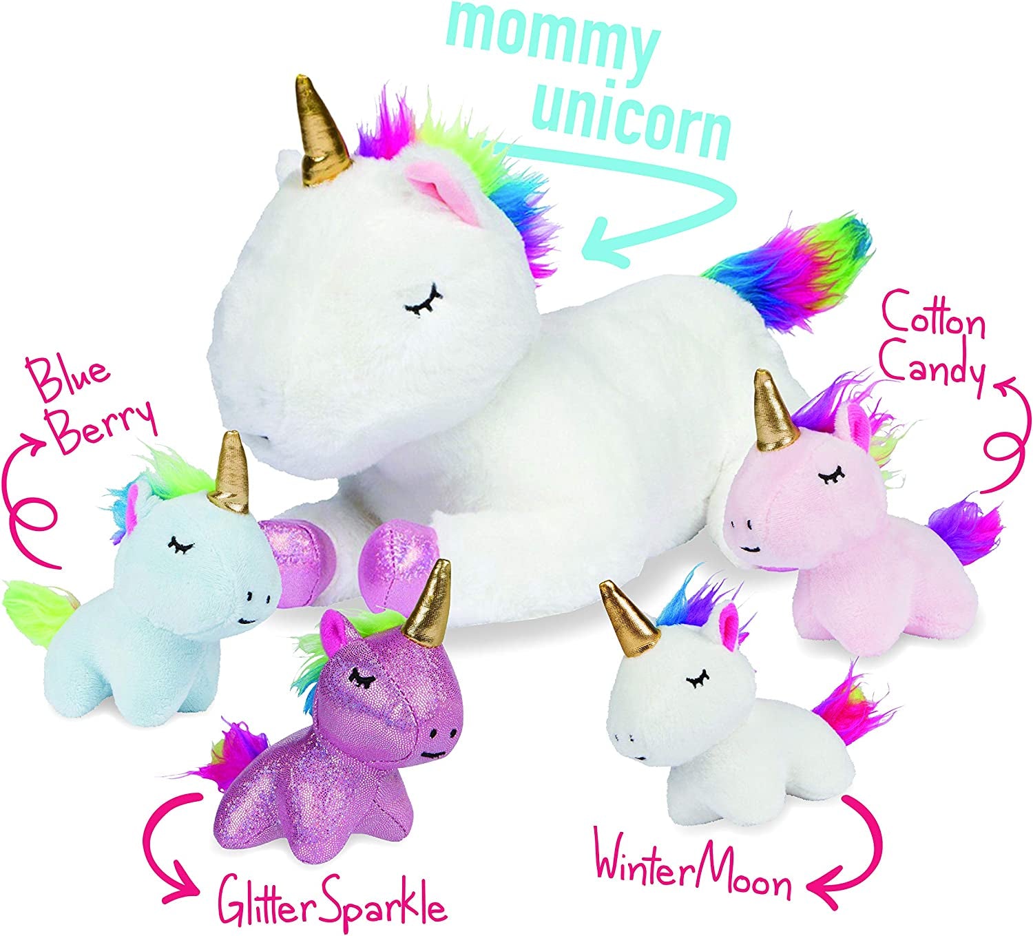Unicorn Stuffed Animals for Girls Ages 3 4 5 6 7 8 Years; Snugababies Stuffed Mommy Unicorn with 4 Baby Unicorns; Unicorn Gifts for Girls