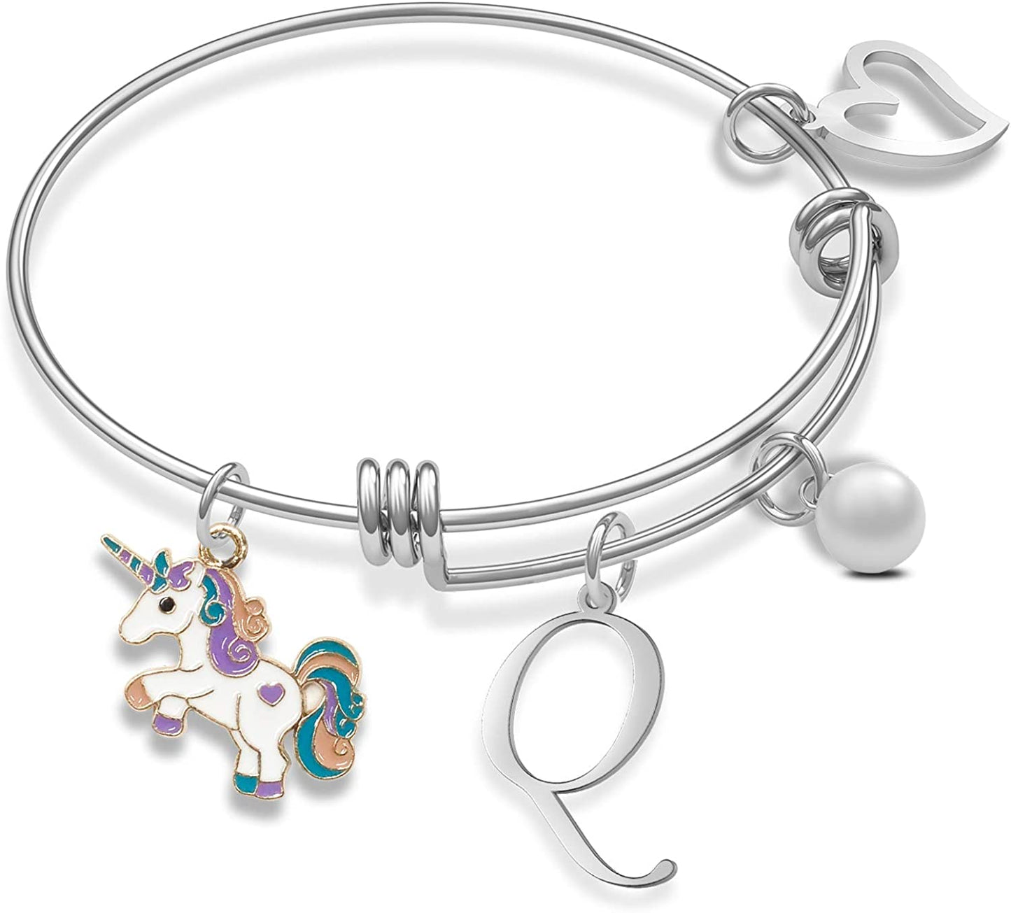 Unicorn Bracelet with Initial Unicorn Charm Initial Jewelry Unicorn Pendant Gift for Girl