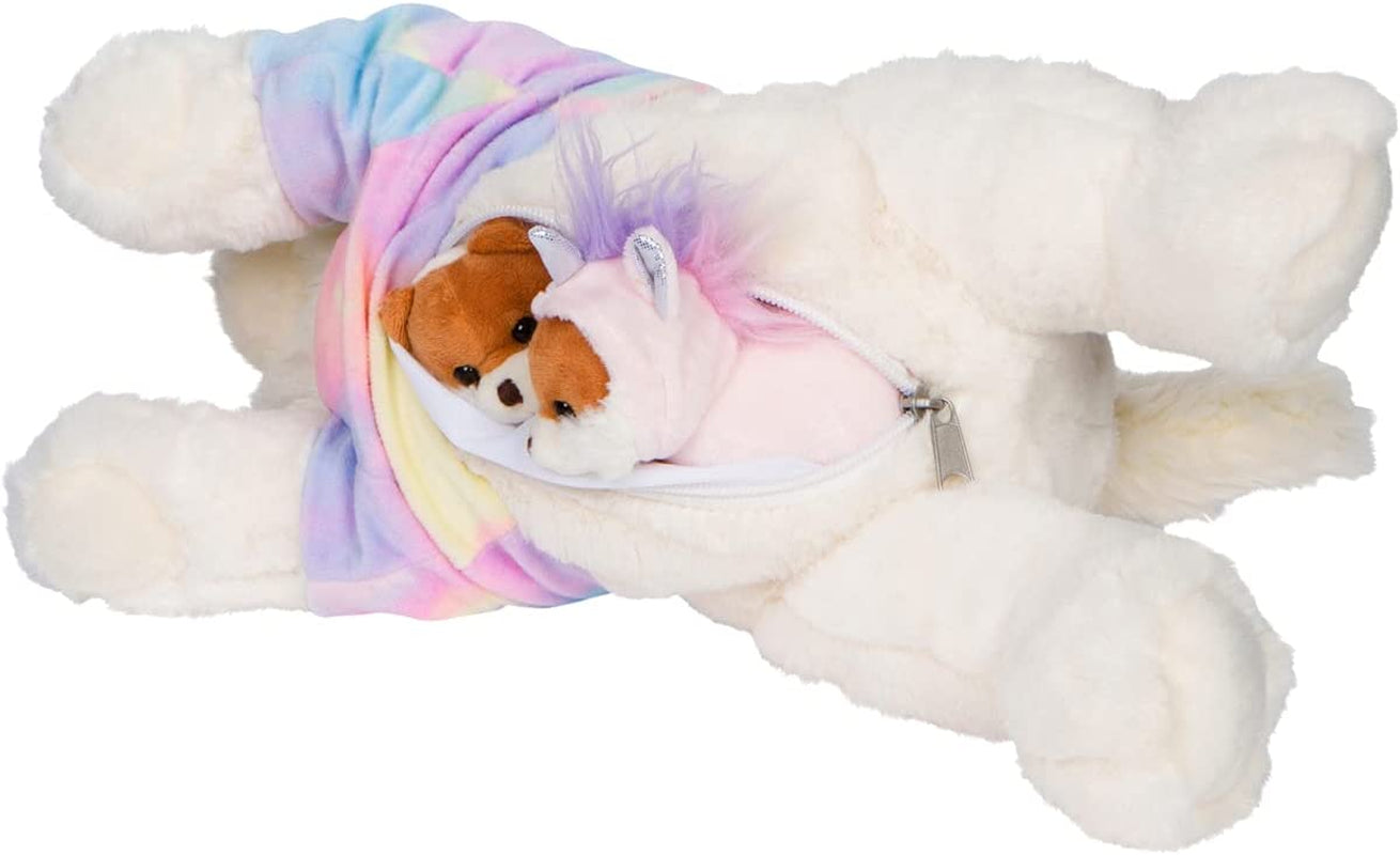 Dog Stuffed Animal - Mama Puppy and 4 Babies Dressed in Removable Rainbow Unicorn Hoodie - Soft and Snuggly Stuffed Puppy Ideal for Hugging and Cuddling