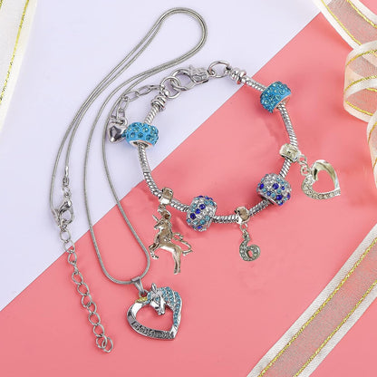 HT HONOR . TRUST Gifts for Girls Jewelry Set Heart Necklace Charm Bracelets for Girls Gif