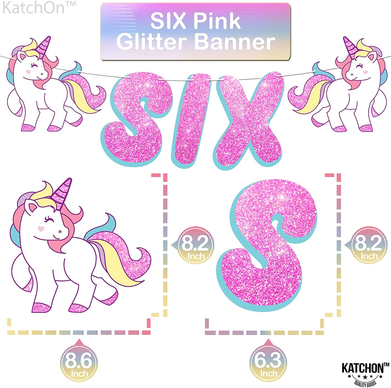 , Unicorn 6Th Birthday Decorations for Girls - Glitter Six Banner, Number 6 Balloon, 40 Inch | Unicorn Balloons, 43 Inch | Unicorn Birthday Decorations for Girls | Unicorn Party Decorations