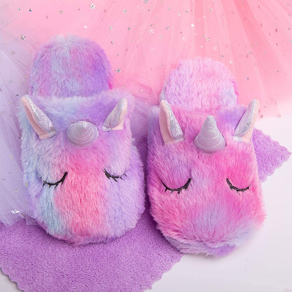 Rainbow Unicorn Slippers/Cute Fluffy Girls Slippers/Cozy Plush Indoor Outdoor Kids Slippers/Best Unicorn Gifts