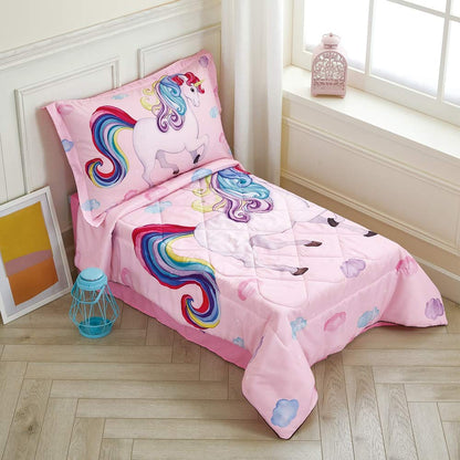Toddler Bedding Set for Girls, Premium 4 Piece Toddler Unicorn Bedding Pink, Toddler Comforter Set, Super Soft and Comfortable for Toddler