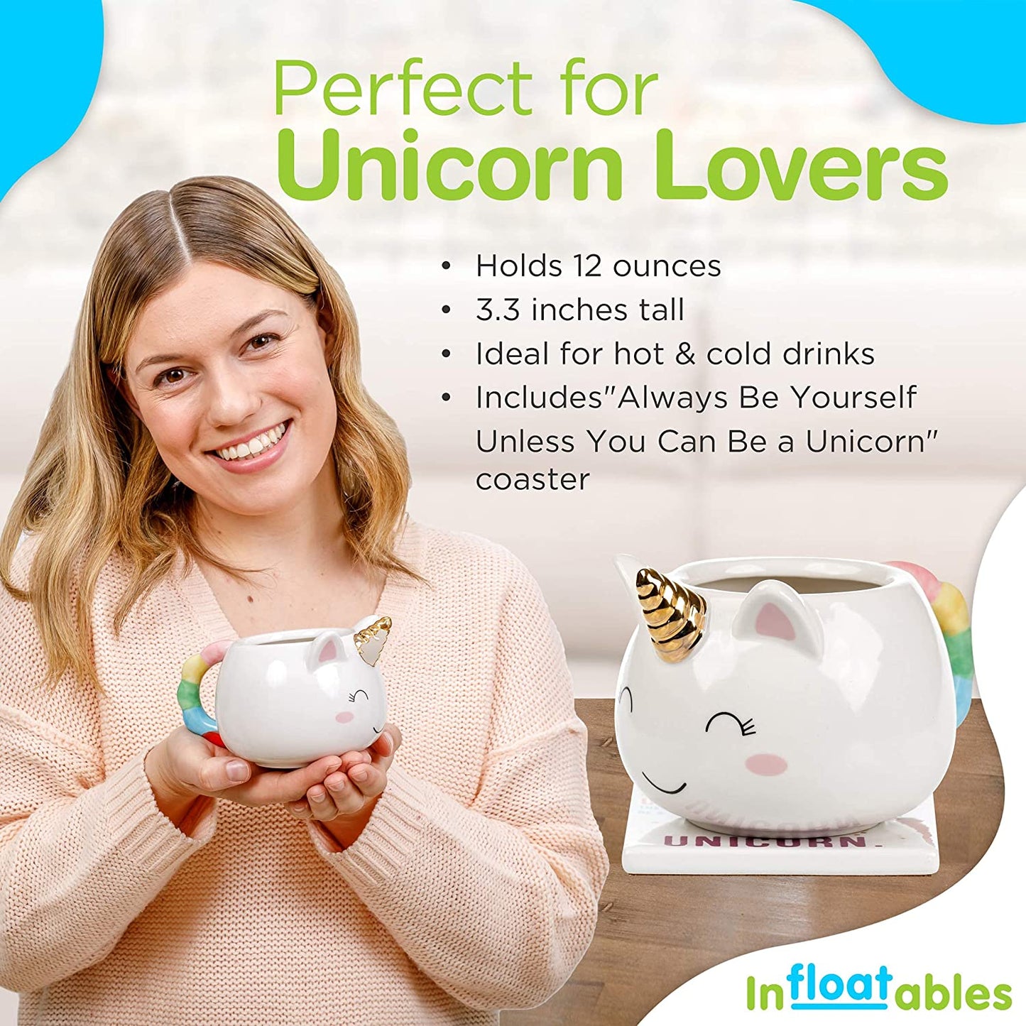 Unicorn Mug and Coaster Set - Cute Mug - Unicorn Coasters - Handcrafted 3D Coffee Mug with Always Be Yourself Unless You Can Be a Unicorn Coaster - Unique Birthday Gift