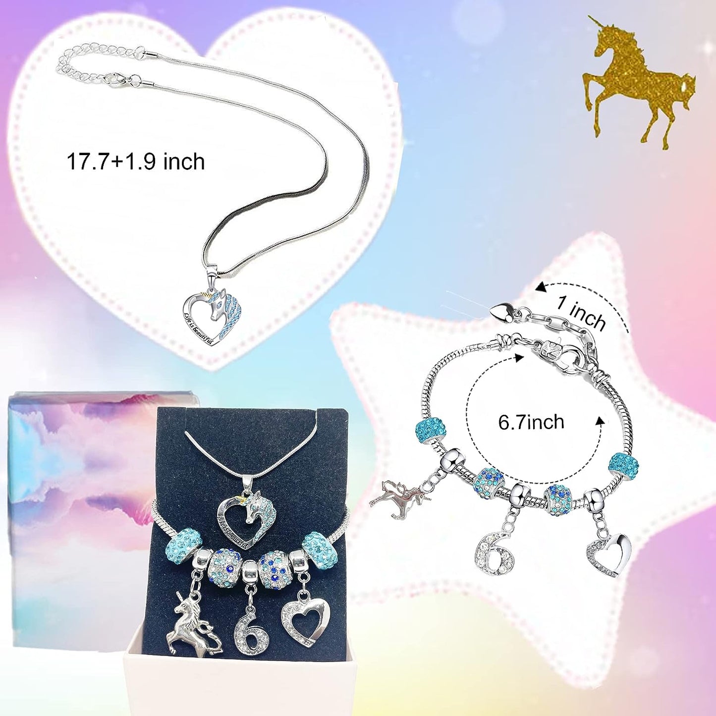 HT HONOR . TRUST Gifts for Girls Jewelry Set Heart Necklace Charm Bracelets for Girls Gif