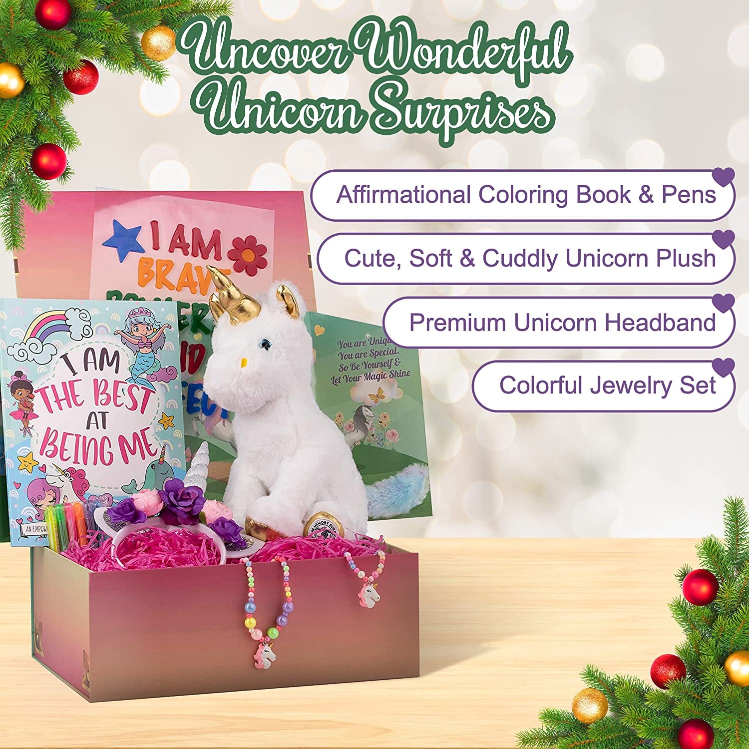 Kids Toys - Large Unicorn Surprise Box for Girls and Boys W/Unicorn Plush, Coloring Book and Markers, Jewelry and Horn Headband for Girls Age 6 & Up