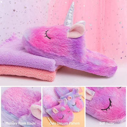 Rainbow Unicorn Slippers/Cute Fluffy Girls Slippers/Cozy Plush Indoor Outdoor Kids Slippers/Best Unicorn Gifts
