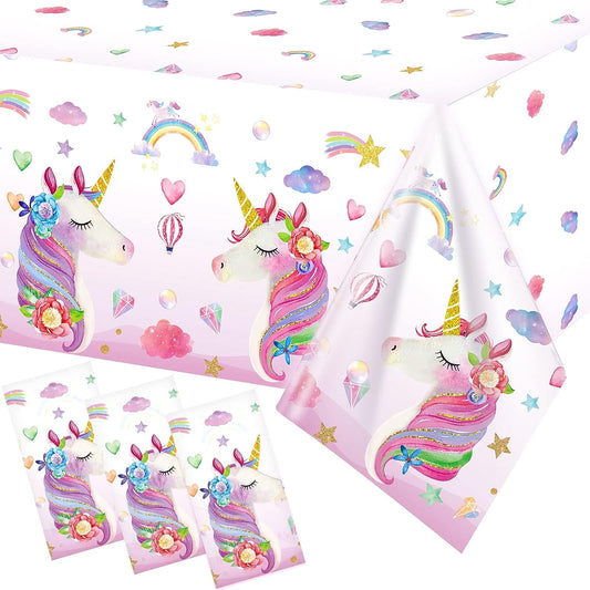 Unicorn Table Cloth Covers Plastic Unicorn Tablecloths Larger Disposable Unicorn Table Covers Unicorn Rectangle Table Covers for Baby Shower and Birthday Party Supplies, 108 X 54 Inches (3 Pieces)