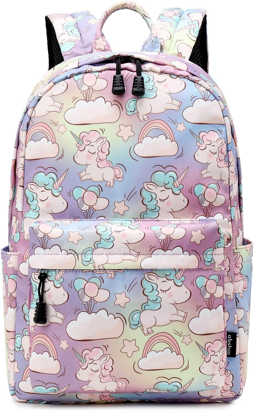 Cute Lightweight School Boobag Kids Unicorn Backpacks for Girls Backpacks with Lunch Bag (B Unicorn Rainbow)